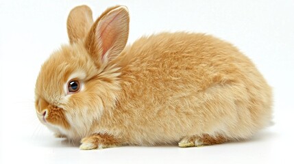 Cute brown rabbit resting on white background animal photography studio environment close-up view