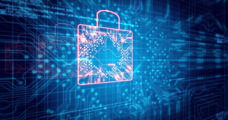 Image of data processing over padlock icons