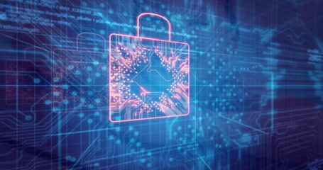 Image of data processing over padlock icons