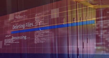 Image of data processing over server room