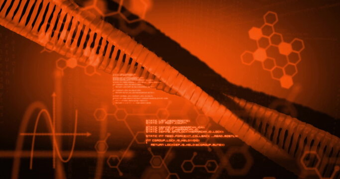 Image of data processing over dna strand and chemical formula