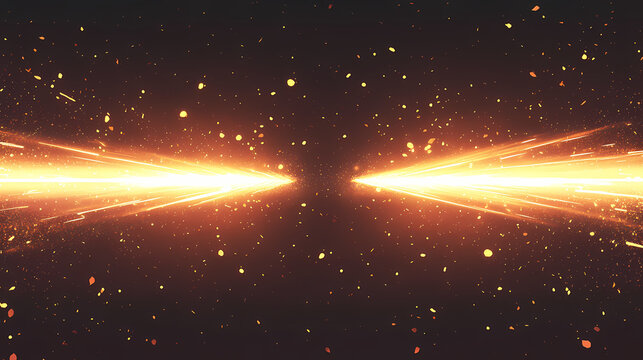 A dynamic image featuring two arcing lines of flying sparks on a dark background. Luminous. Illustration