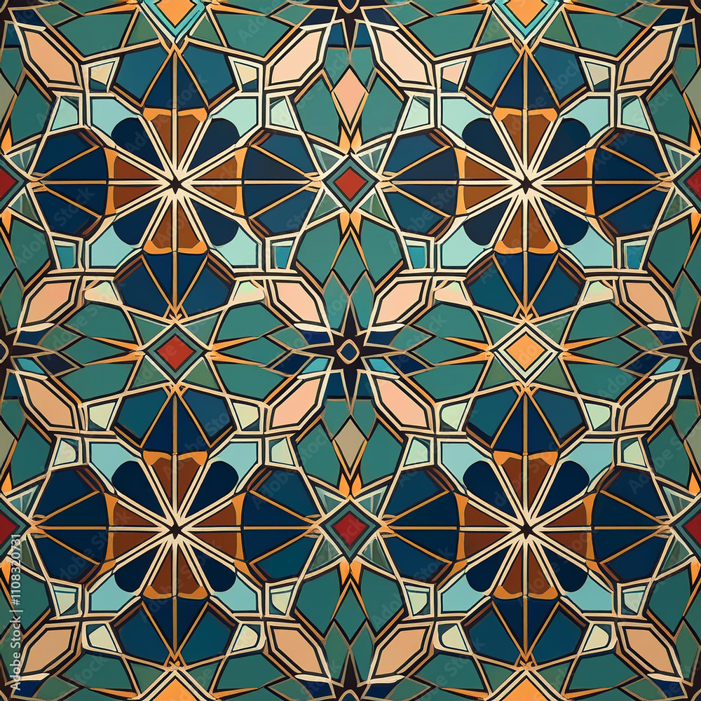 Poster elegant seamless pattern with arabic motifs. overlapping art forms, stripes, polygons, segments are 