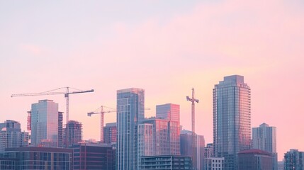 Fototapeta premium City skyline with construction cranes, ideal for urban development projects