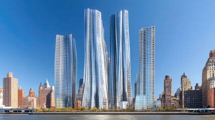 Modern Skyscrapers Against Clear Blue Sky