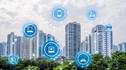 Urban Connectivity with Digital Technology Icons