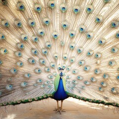 Obraz premium Dazzling peacock spreading feathers in nature wildlife vibrant environment conceptual beauty display