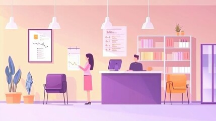 Office work session modern workspace digital illustration bright environment professional viewpoint