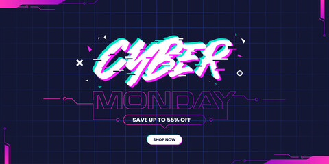 Cyber monday special offer banner with futuristic design. Cyber monday sale banner template background. Cyber monday banner for social media, web banner, or business promotion