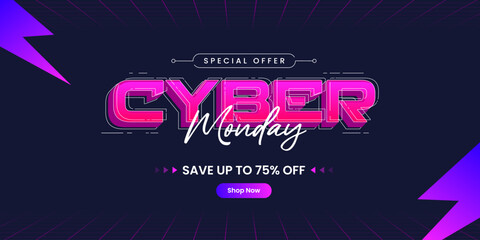 Cyber monday special offer banner with futuristic design. Cyber monday sale banner template background. Cyber monday banner for social media, web banner, or business promotion