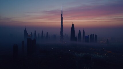 Obraz premium Majestic Skyline at Dusk with Towering Structures