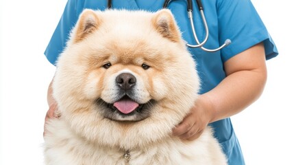 Veterinary checkup for a chow chow dog animal clinic pet care bright studio close-up perspective