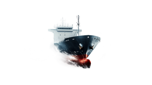 Large cargo ship sailing on transparent background