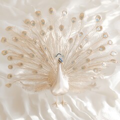 Fototapeta premium Majestic peacock displaying metallic feathers exotic garden nature vibrant atmosphere artistic conceptual beauty