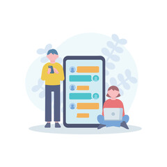 チャット画面と男女