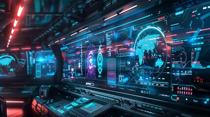 Obraz premium Futuristic Control Room with Advanced Technology
