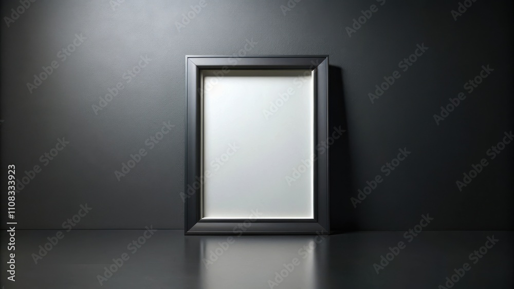 Poster a simple black picture frame stands out against a dark, textured wall, with a soft light illuminatin