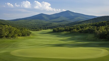 Fototapeta premium A golf course with a green grassy hill