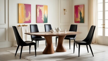 Fototapeta premium Elegant Dining Space with Vibrant Abstract Art