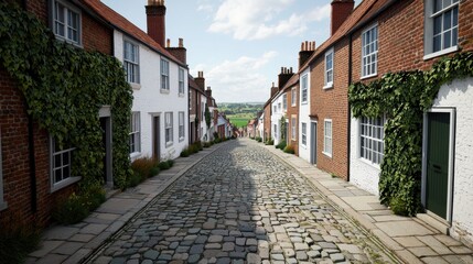 Fototapeta premium A cobblestone street with houses on either side