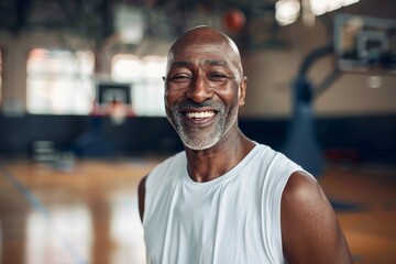 Fototapeta premium Smiling portrait of a senior male African American basketball player