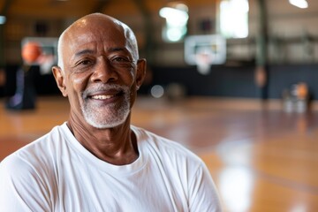 Obraz premium Smiling portrait of a senior male African American basketball player