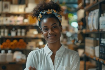 Fototapeta premium Young adult african american female retail sales associate