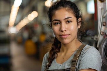 Portrait of a young adult Hispanic female assembly line worker
