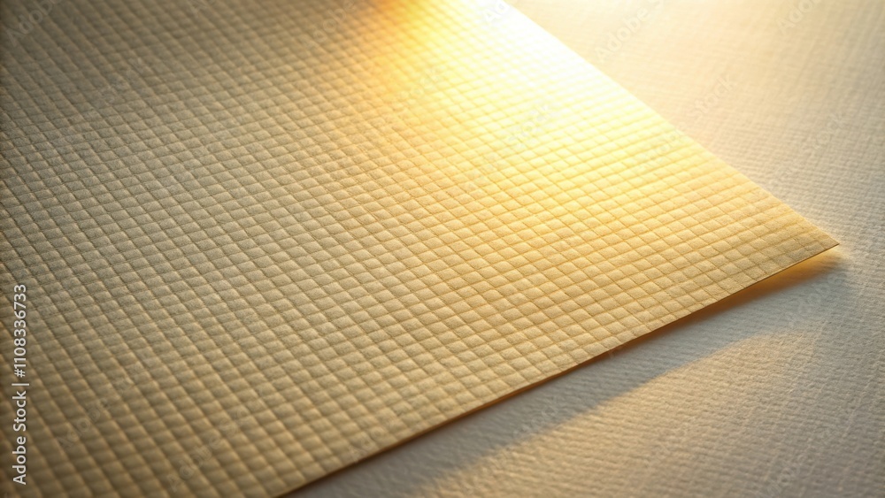 Poster A close-up of a textured piece of paper with a grid pattern, illuminated by warm light, casting a subtle shadow
