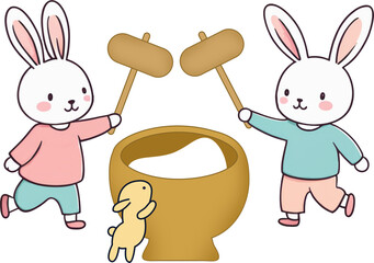 토끼,절구,떡방아,떡,명절,한국전통 떡방아,추석,한가위,설,설날,새해 © seremis