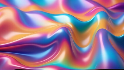 Obraz premium Abstract background with iridescent, wavy, flowing, liquid, fluid, and glossy texture in pink, orange, blue, and purple colors.