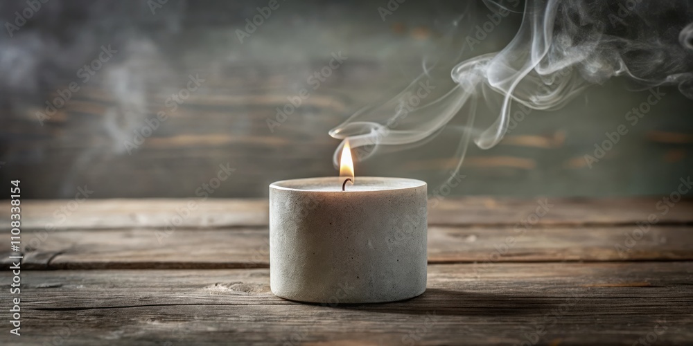 Poster a single candle burns brightly, its smoke dancing in the air, creating an atmosphere of tranquility 