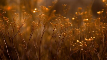 Golden Autumn Wildflowers Bask In Sunset Light
