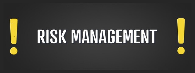 Risk Management. A blackboard with white text. Illustration with grunge text style.