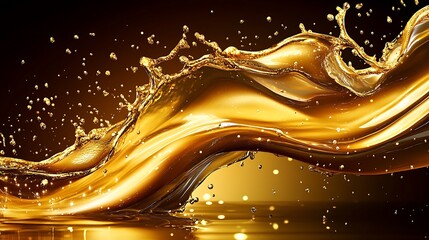 Golden Liquid Splash in Various Dynamic Shapes and Flow Patterns for Commercial and Creative Use