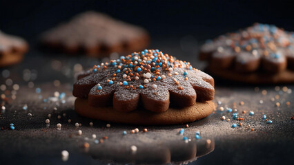 Pl&auml;tzchen Kekse backen Zucker Streusel Hintergrund schwarz isoliert 