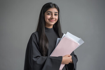Fototapeta premium arab girl Standing poised and ready to welcome the school year, effective learning and participation with students, portrait of a Saudi Arabian Gulf student wearing a custom-made uniform