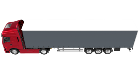 side top view of red cargo truck isolated on white background premium png for make mockup