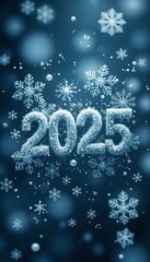 New Year 2025: Playful Scene with Snowflakes