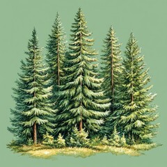 Obraz premium Dense Forest of Pine Trees on Forest Green Background