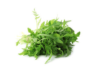 Bunch of fresh arugula leaves isolated on white