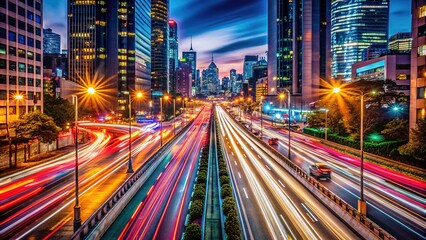 Obraz premium Long Exposure City Night Traffic - Stunning AI Photography