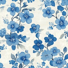 Fototapeta premium Beautiful blue floral pattern featuring vibrant flowers and intricate details in a soft background