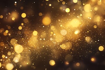 Radiant Golden Sparkles Glitter and Bokeh Lights on Dark Background for festive, Holidays, Banner