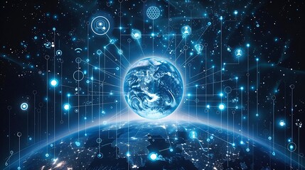 Obraz premium Global Network Connections: A Digital World Map