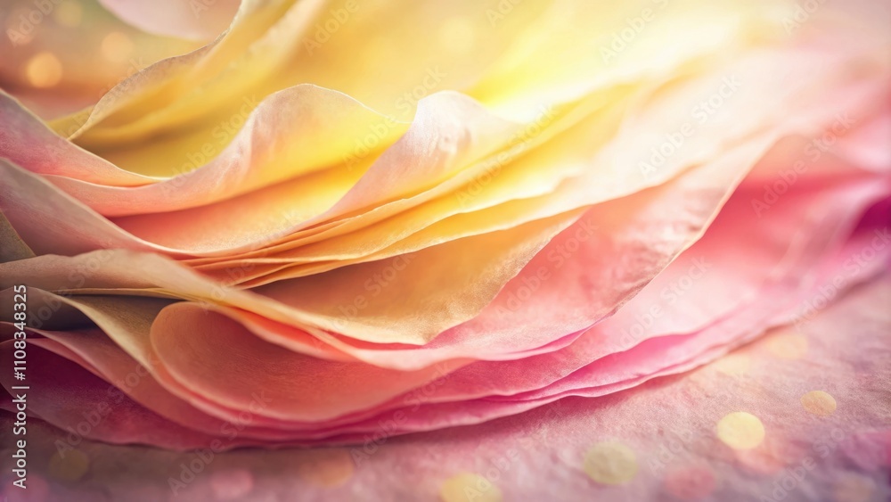 Poster soft layers of delicate pink and yellow paper with a blurred background of sparkling lights