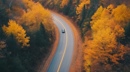 Naklejka premium A scenic drive through autumn foliage with trees glowing in golden colors