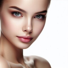 Fototapeta premium Portrait of a Young Woman with Flawless Skin and Piercing Eyes