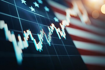 Rising stock chart against american flag symbolizing economic growth