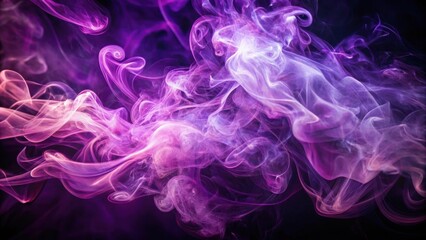 Fototapeta premium Abstract swirling smoke in shades of purple, magenta and white against a dark background.